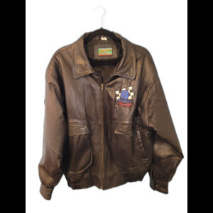 Vintage Shelter Bay New Holland Racing Men's Large Black Leather Jacket zip-up